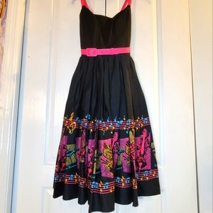 Pinup Couture| XS| Pink and Black Jazz Border Jenny Dress